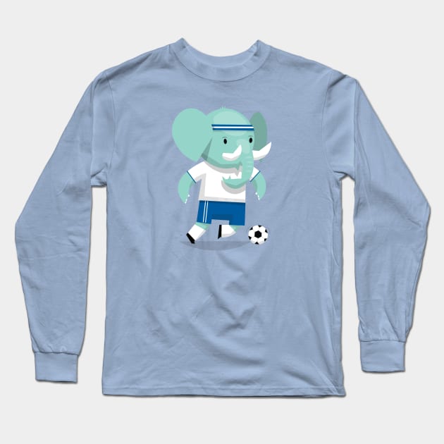 Soccer Elephant Cartoon Long Sleeve T-Shirt by Rayrock76